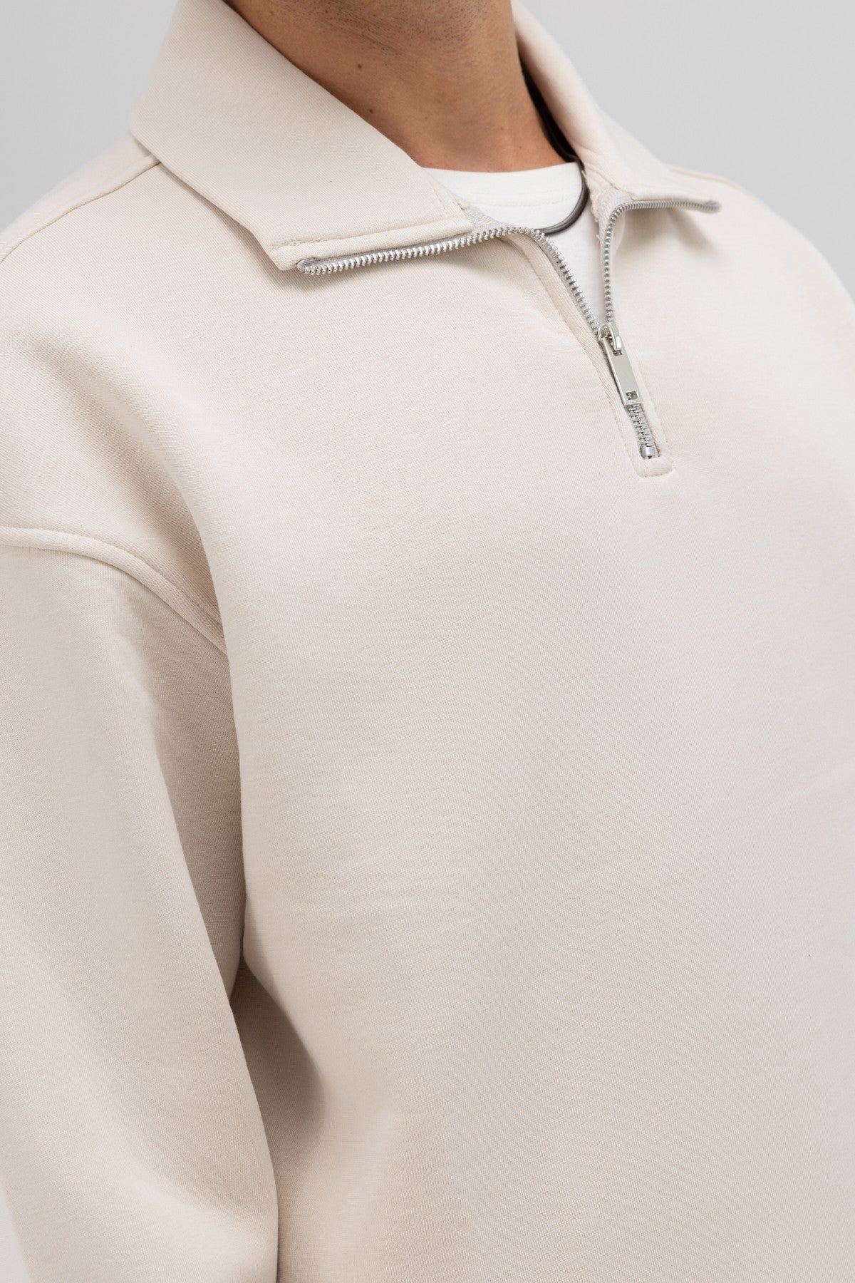 Oversized Zipper-Front Stand-Up Collar Sweatshirt