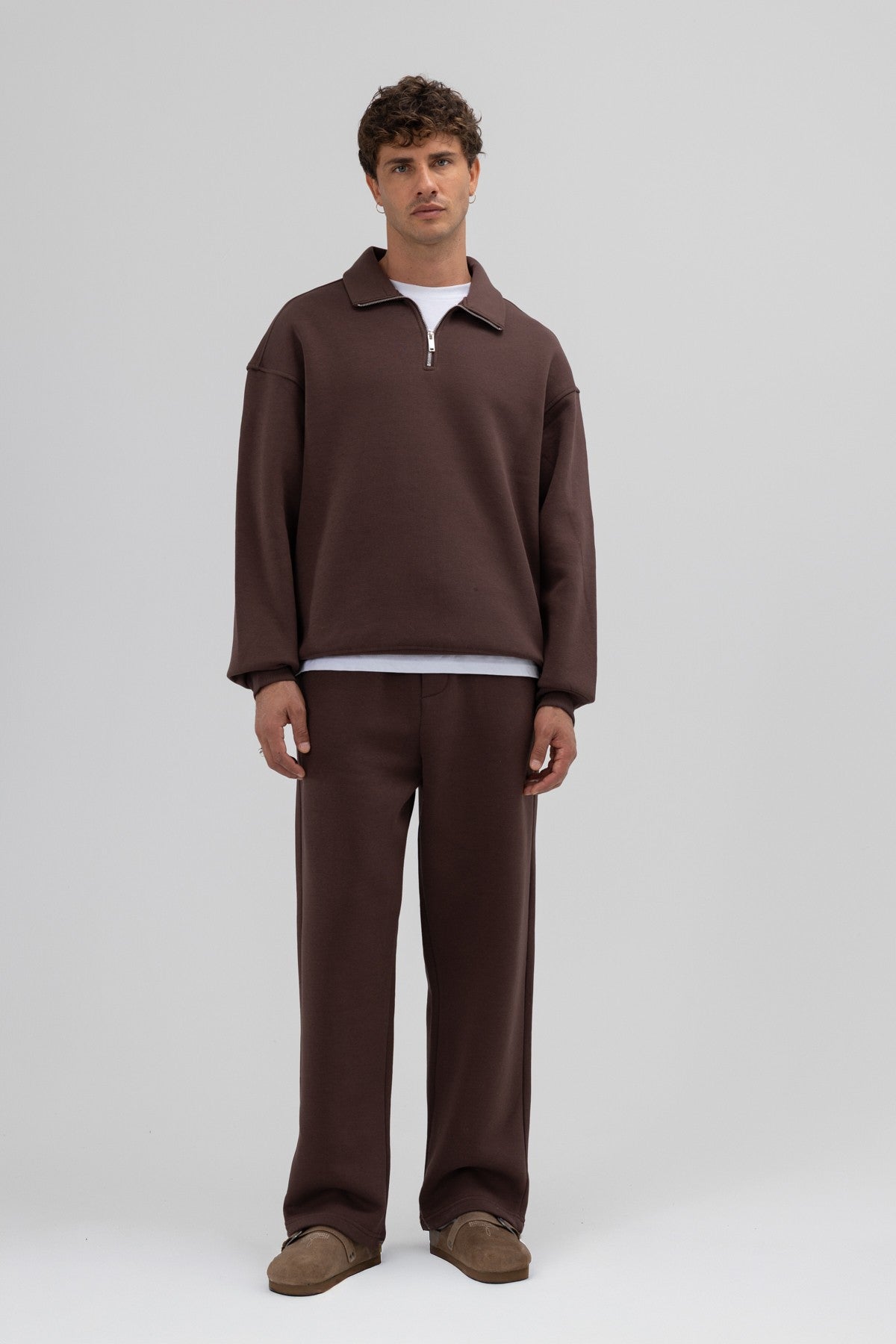 Oversized Zipper-Front Stand-Up Collar Sweatshirt