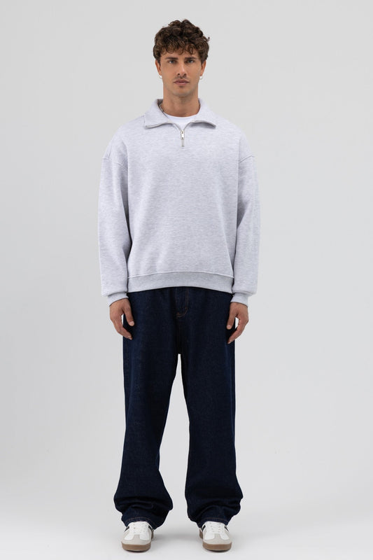 Oversized Zipper-Front Stand-Up Collar Sweatshirt