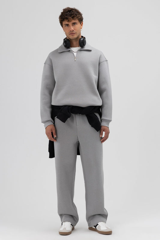Oversized Zipper-Front Stand-Up Collar Sweatshirt
