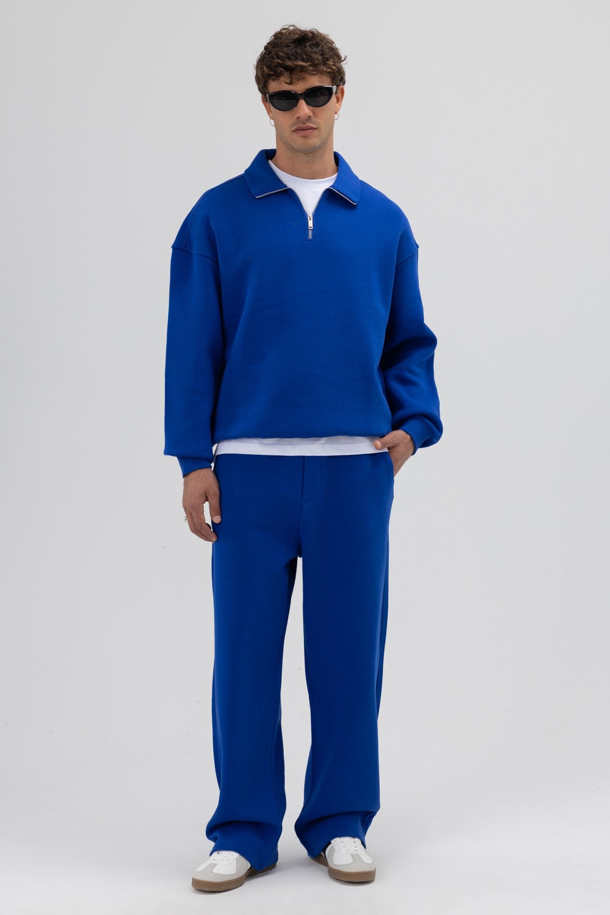 Oversized Zipper-Front Stand-Up Collar Sweatshirt