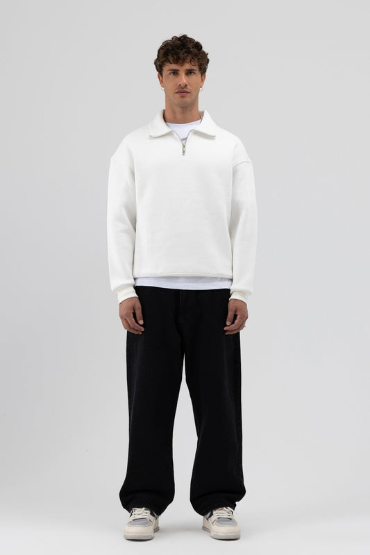 Oversized Zipper-Front Stand-Up Collar Sweatshirt