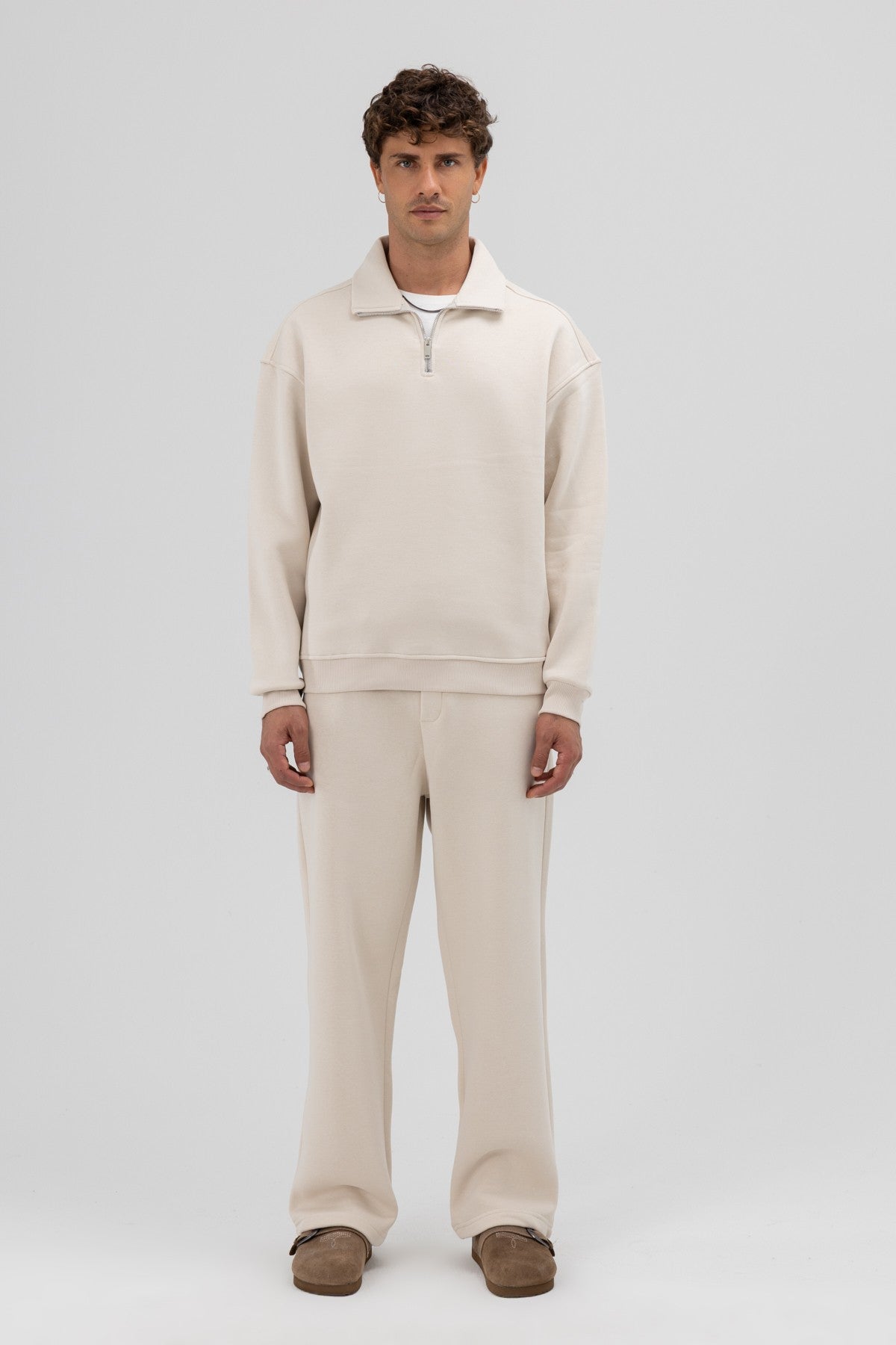 Oversized Zipper-Front Stand-Up Collar Sweatshirt