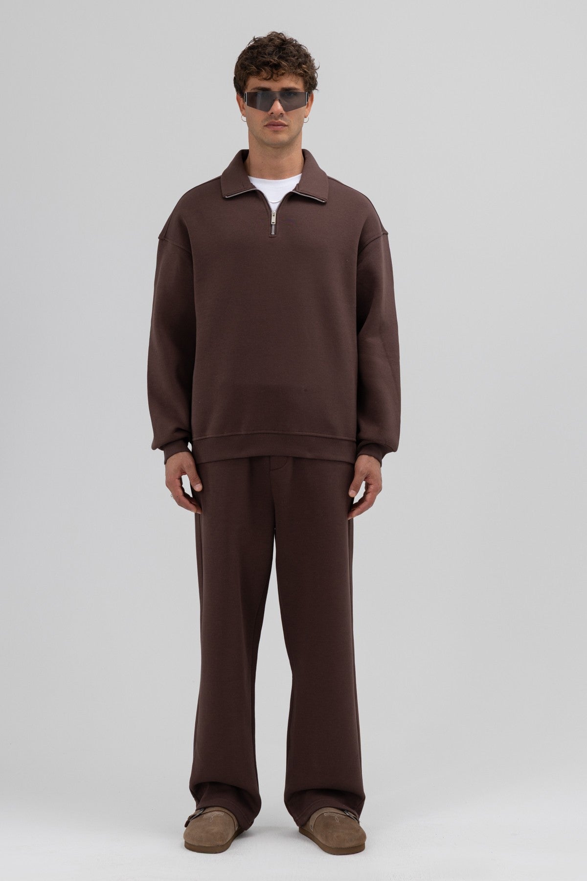 Oversized Zipper-Front Stand-Up Collar Sweatshirt
