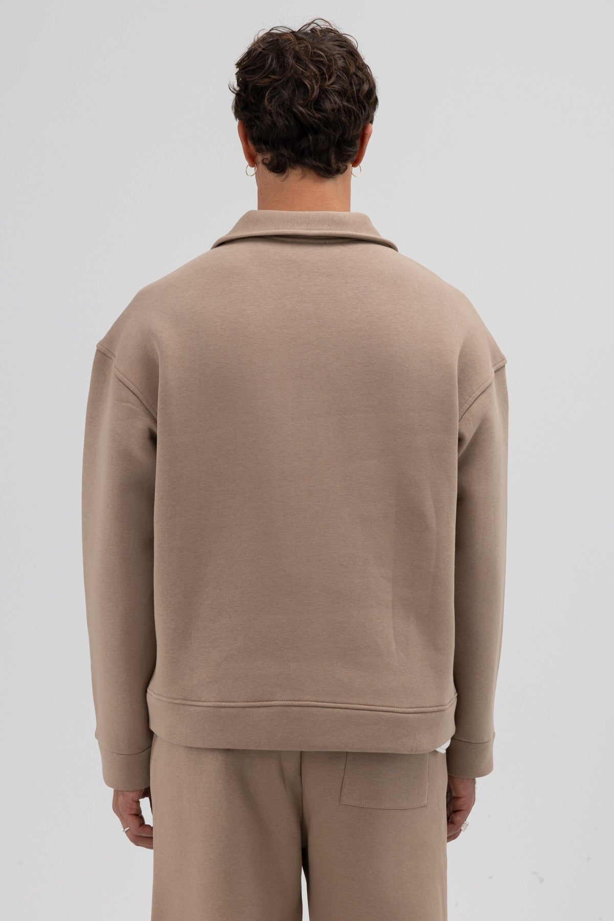 Oversized Stand-Up Collar Sweatshirt with Front Zipper