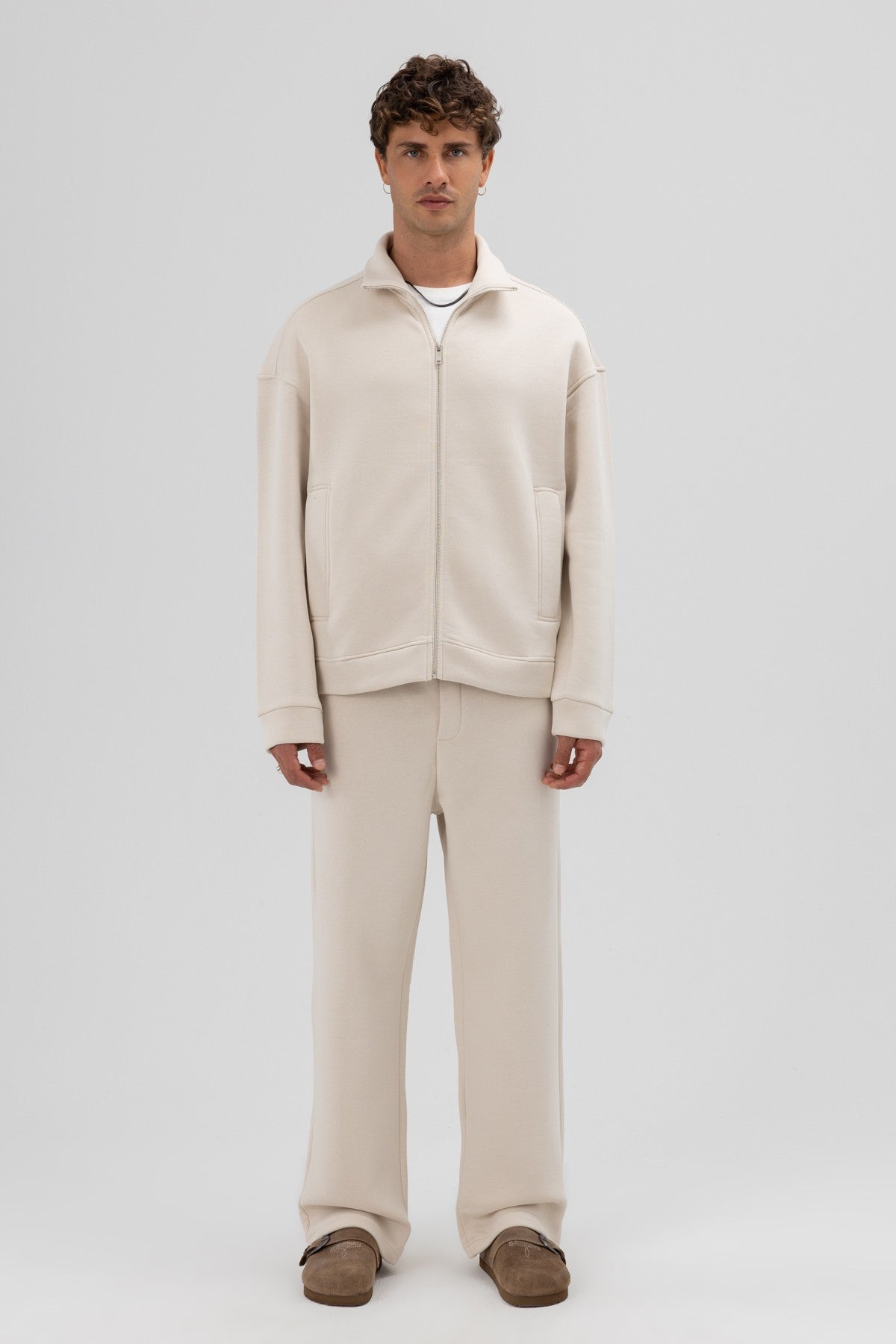 Oversized Stand-Up Collar Sweatshirt with Front Zipper
