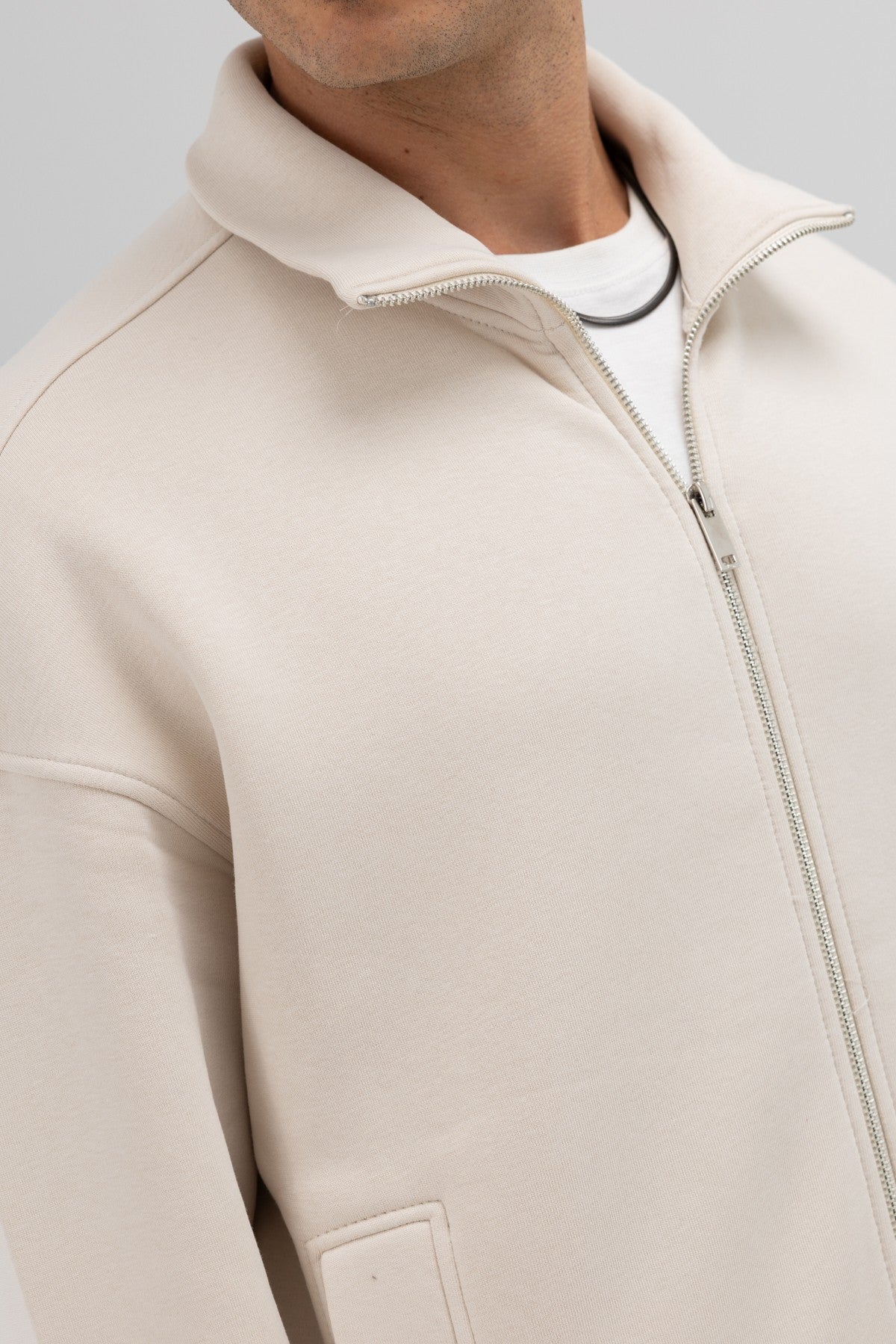 Oversized Stand-Up Collar Sweatshirt with Front Zipper