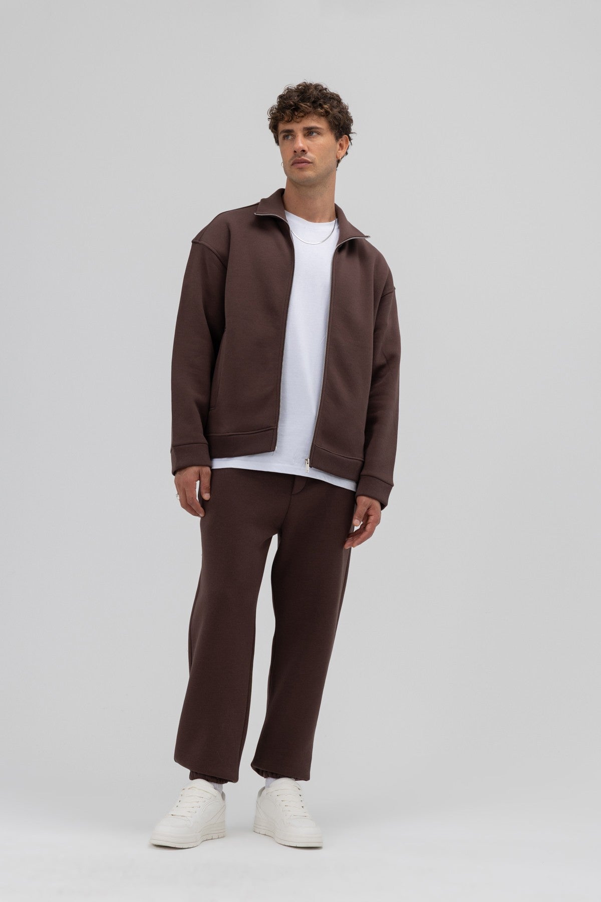 Oversized Stand-Up Collar Sweatshirt with Front Zipper