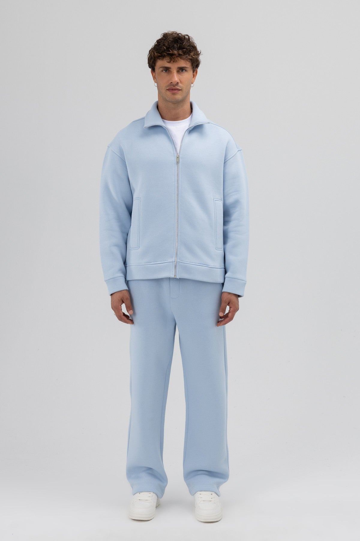 Oversized Stand-Up Collar Sweatshirt with Front Zipper