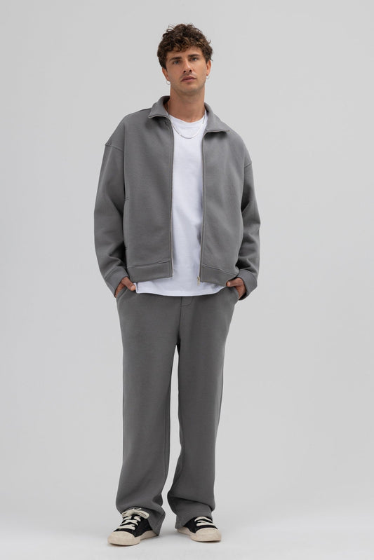 Oversized Stand-Up Collar Sweatshirt with Front Zipper