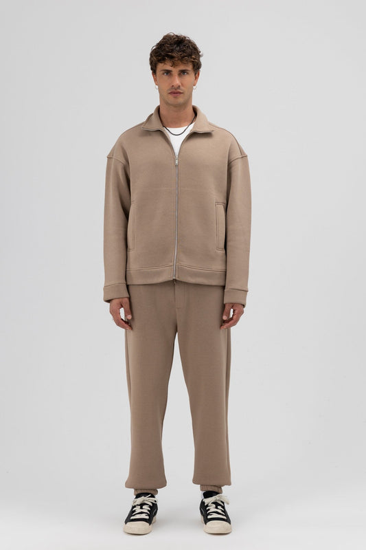 Oversized Stand-Up Collar Sweatshirt with Front Zipper