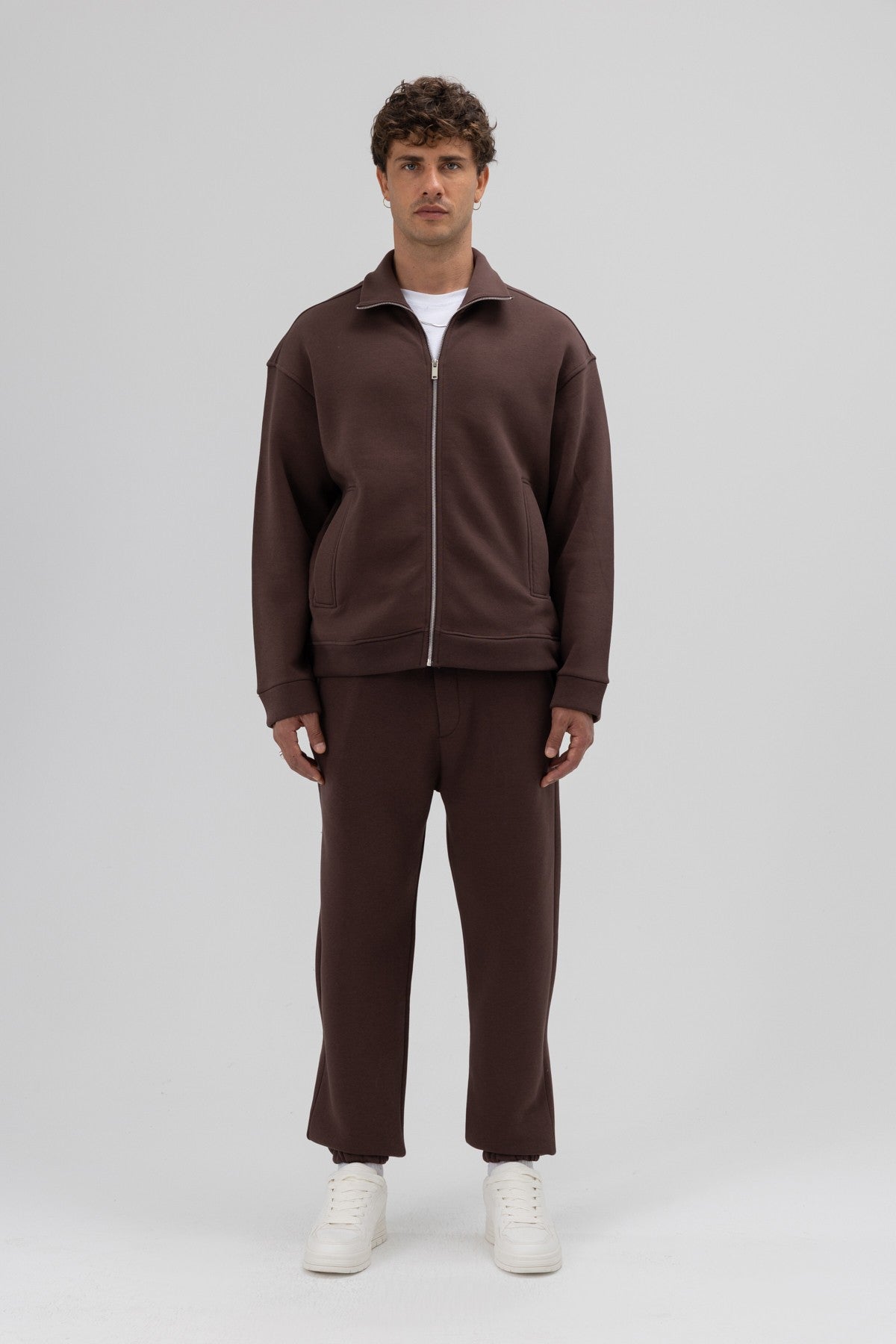 Oversized Stand-Up Collar Sweatshirt with Front Zipper