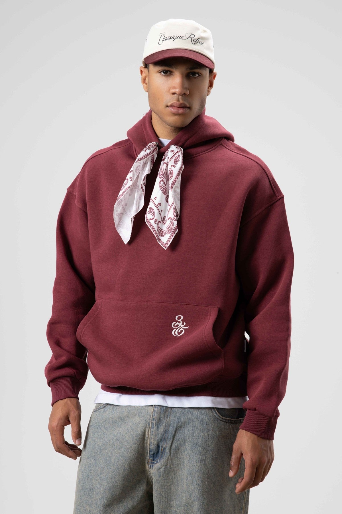 Oversized Hooded Sweatshirt with Scarf Detail