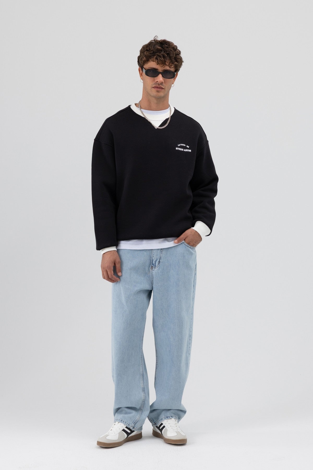 Oversized Bike Neck Print Sweatshirt