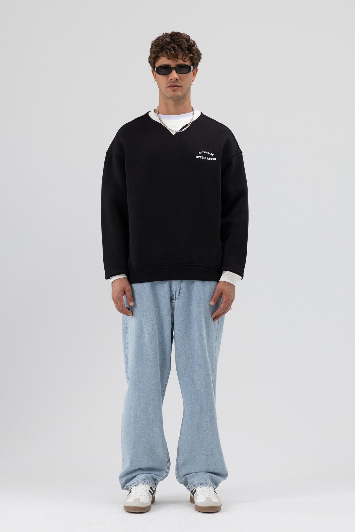 Oversized Bike Neck Print Sweatshirt