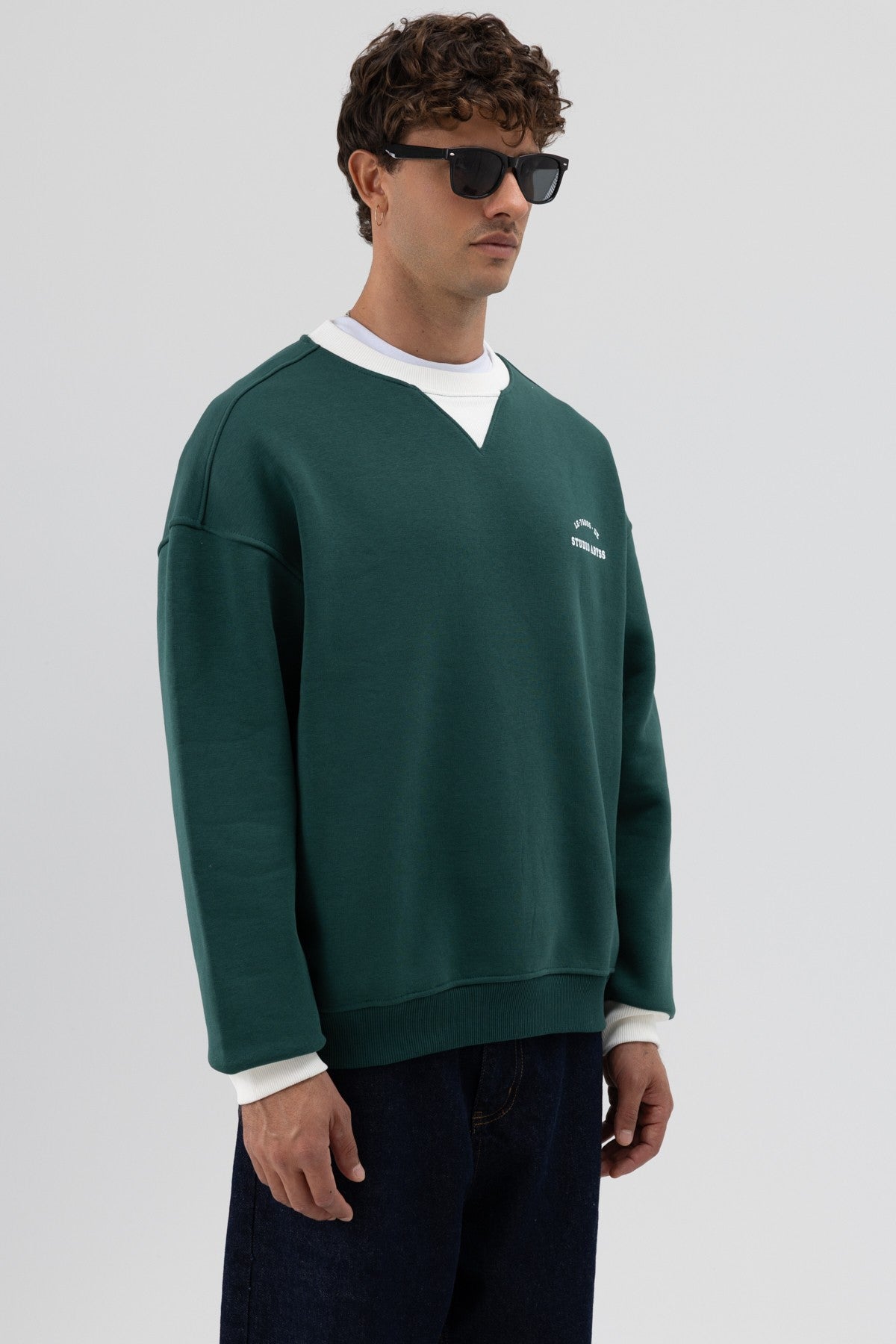 Oversized Bike Neck Print Sweatshirt