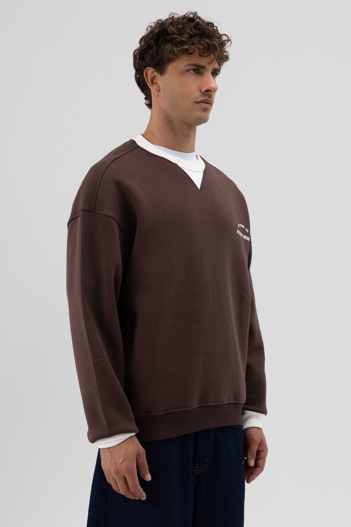 Oversized Bike Neck Print Sweatshirt