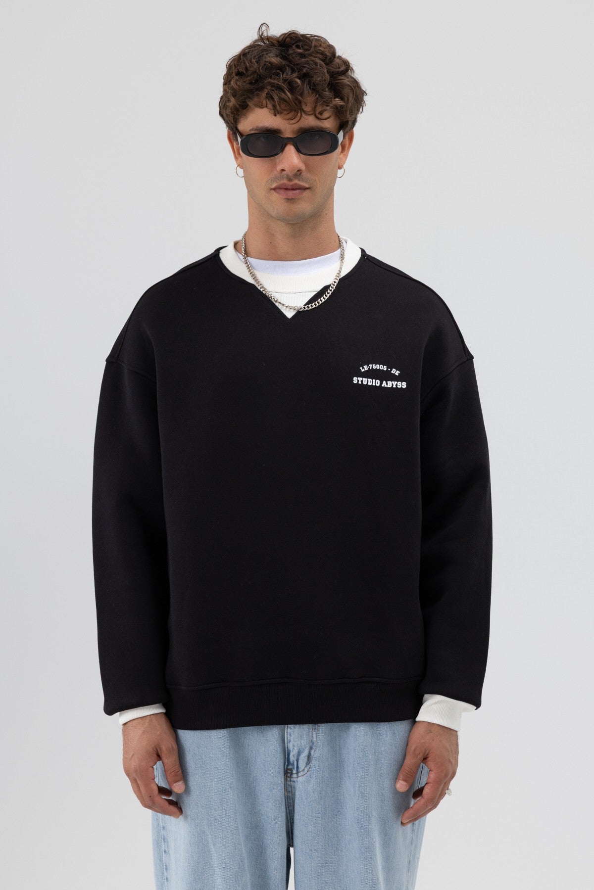 Oversized Bike Neck Print Sweatshirt