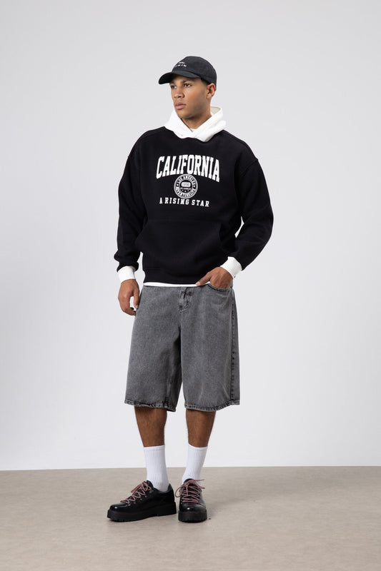 Two-Tone Printed Oversized Sweatshirt