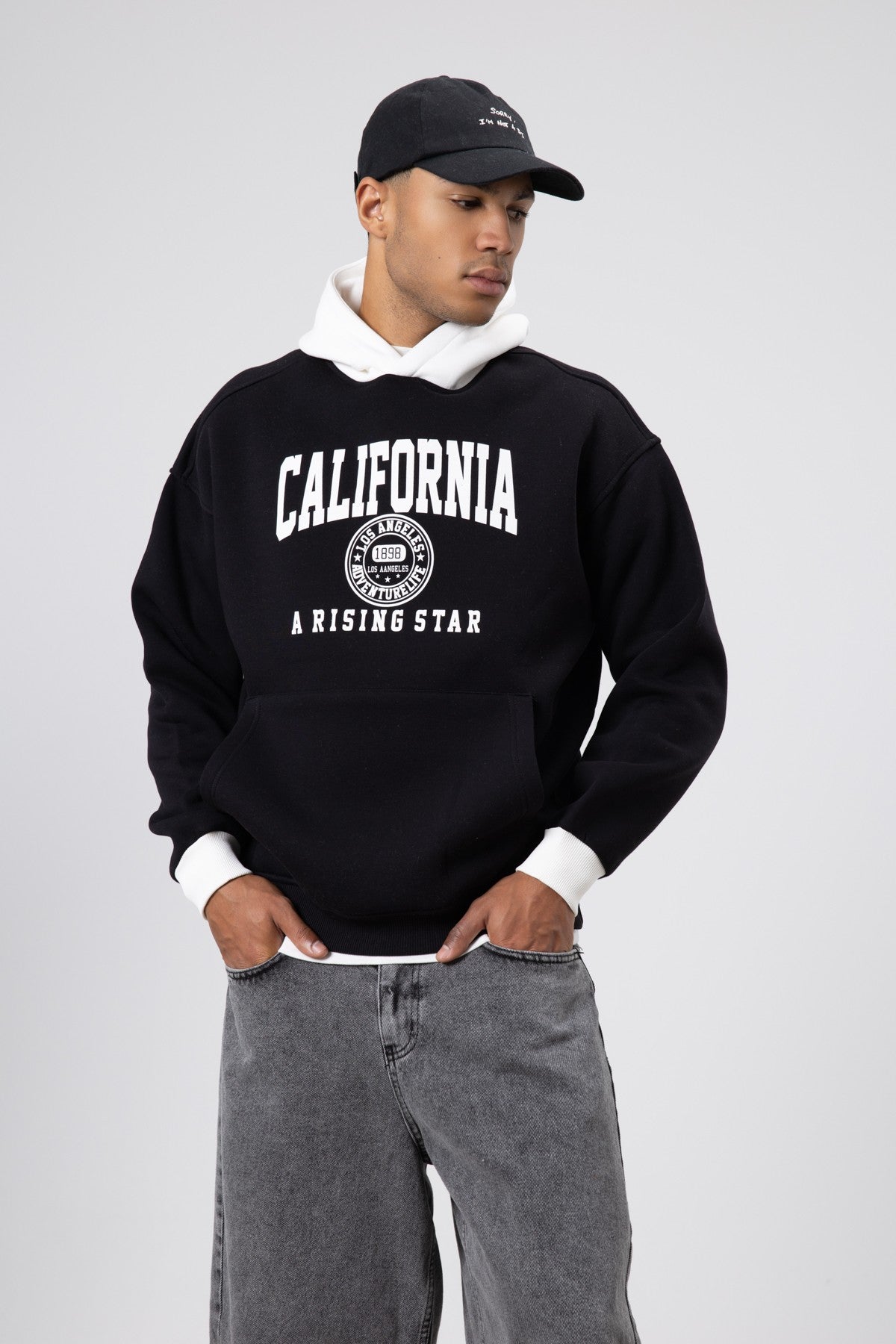 Two-Tone Printed Oversized Sweatshirt