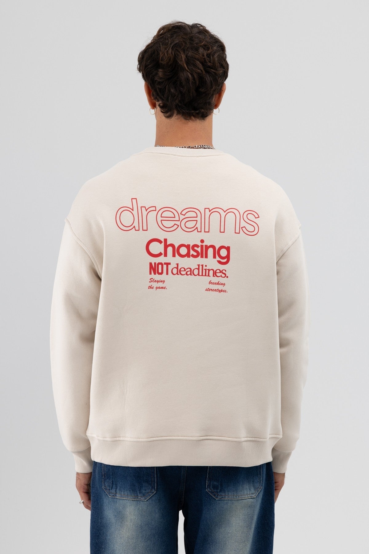 Oversized Bike Neck Print Sweatshirt