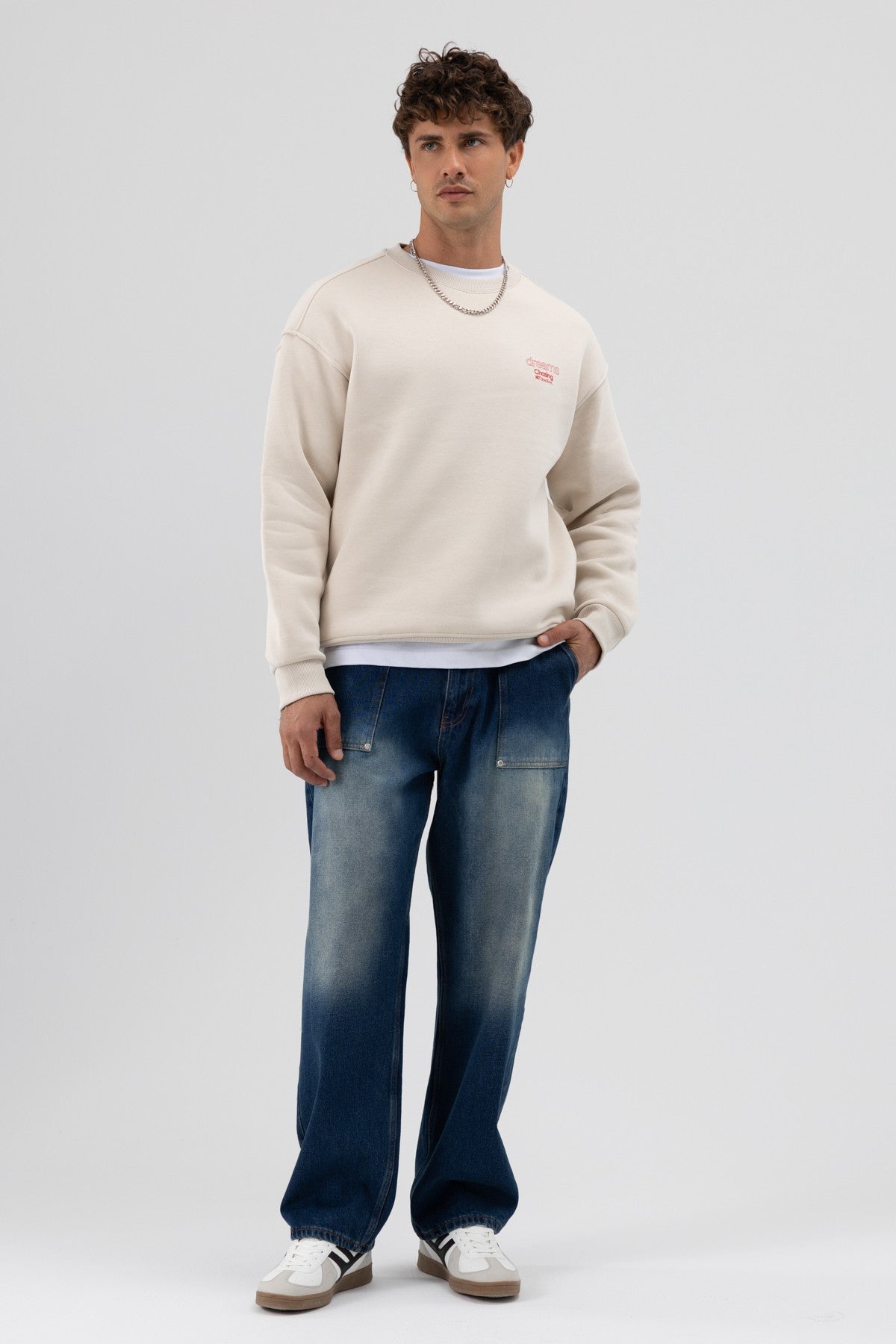 Oversized Bike Neck Print Sweatshirt
