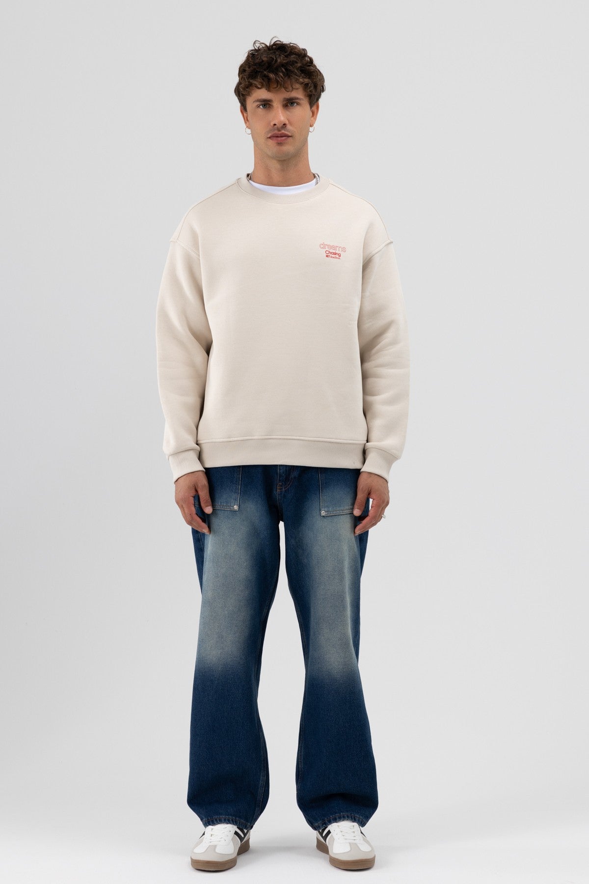 Oversized Bike Neck Print Sweatshirt