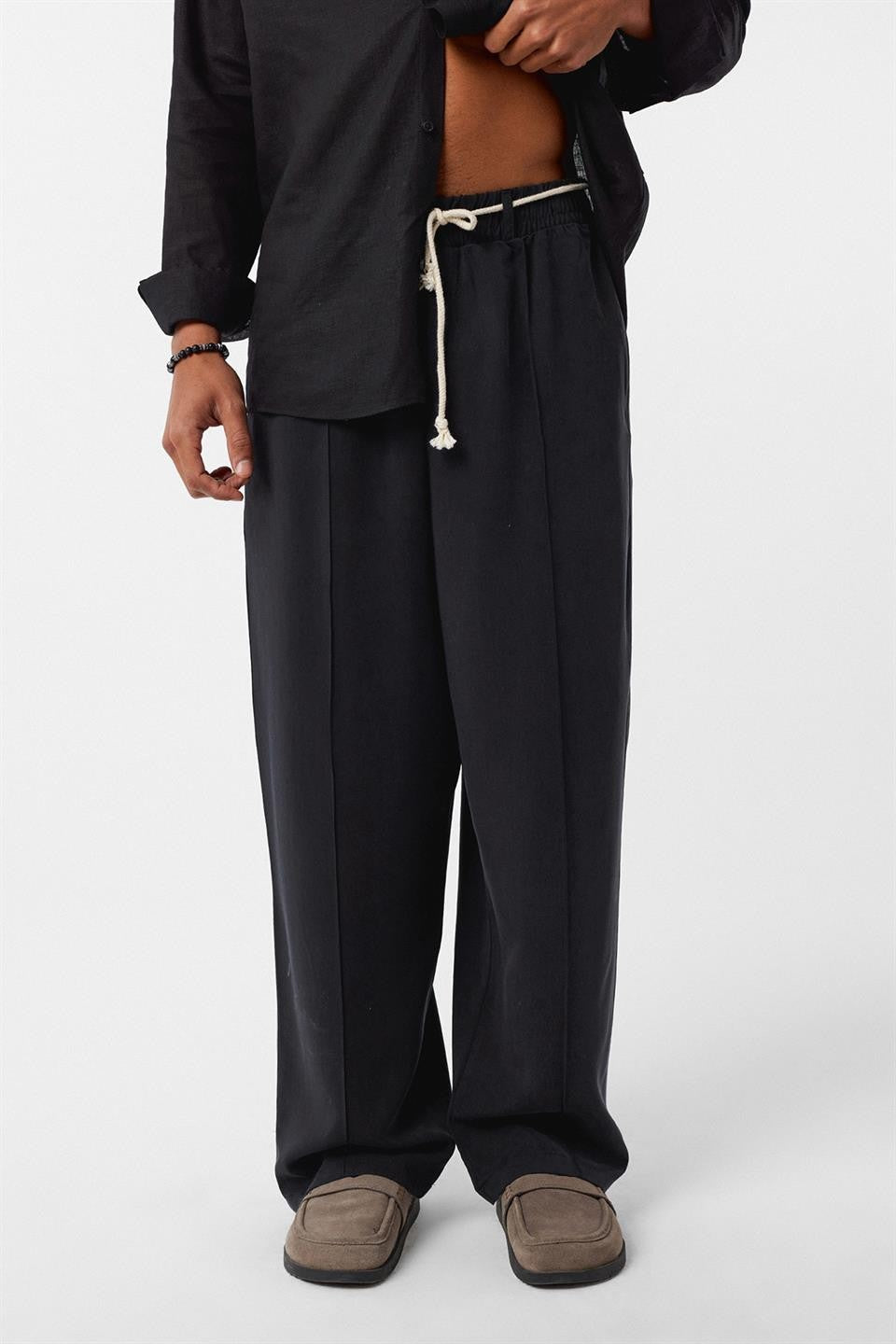 Baggy Lyocell Pants with Detailed Waistband
