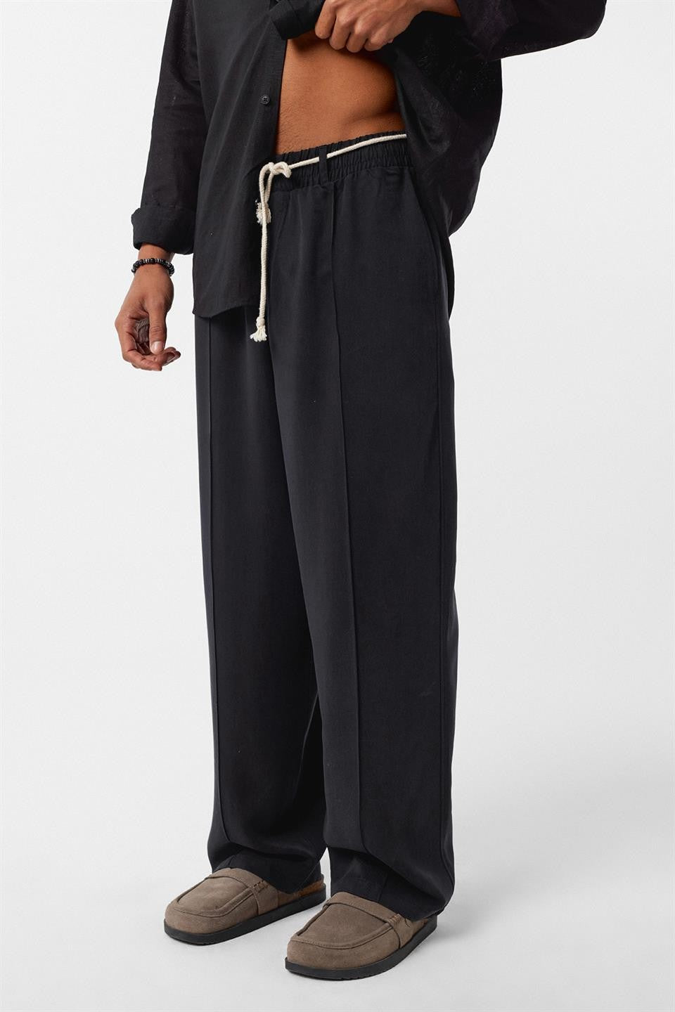 Baggy Lyocell Pants with Detailed Waistband