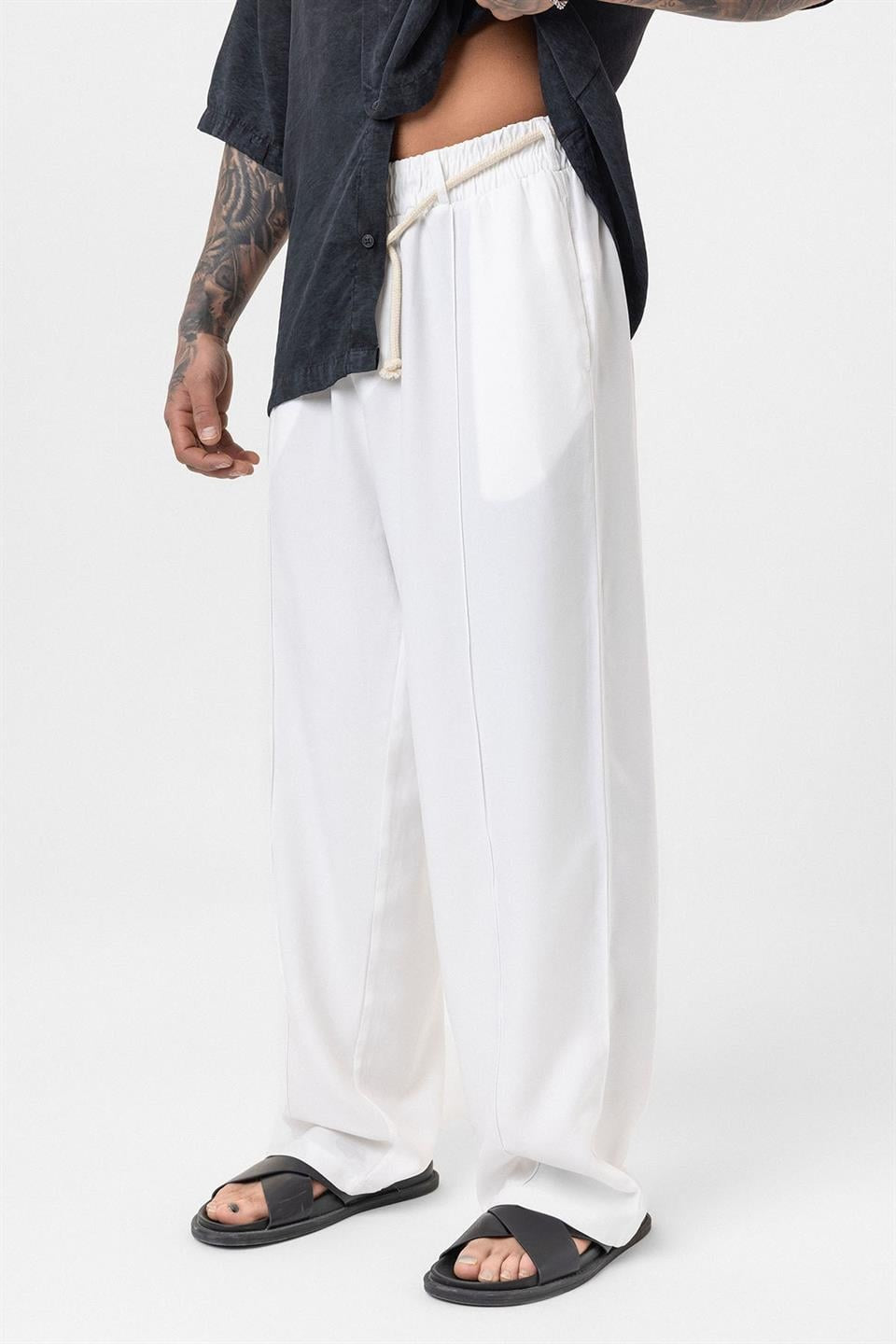 Baggy Lyocell Pants with Detailed Waistband