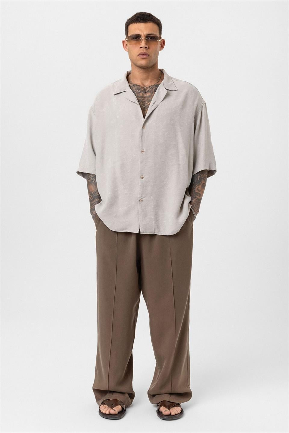 Baggy Lyocell Pants with Detailed Waistband