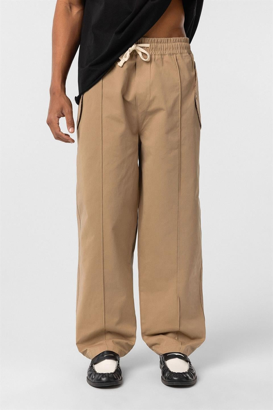 Lace-Up Baggy Gabardine Pants