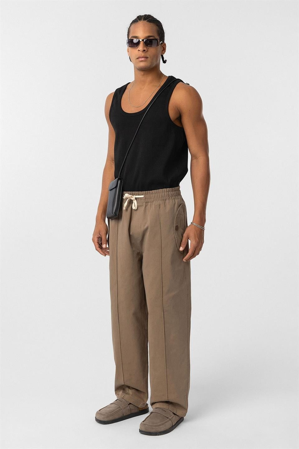 Lace-Up Baggy Gabardine Pants