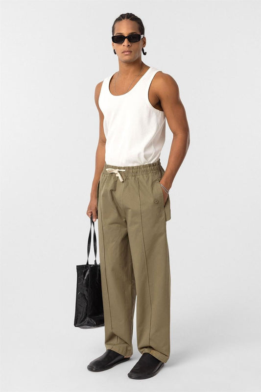 Lace-Up Baggy Gabardine Pants