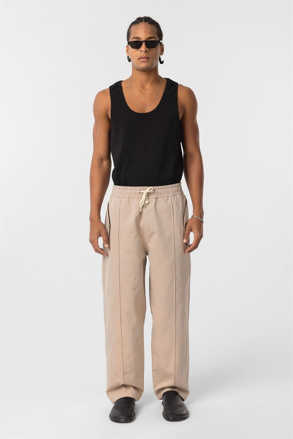 Lace-Up Baggy Gabardine Pants