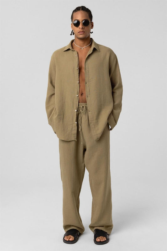 Baggy-Fit Muslin Linen Pants