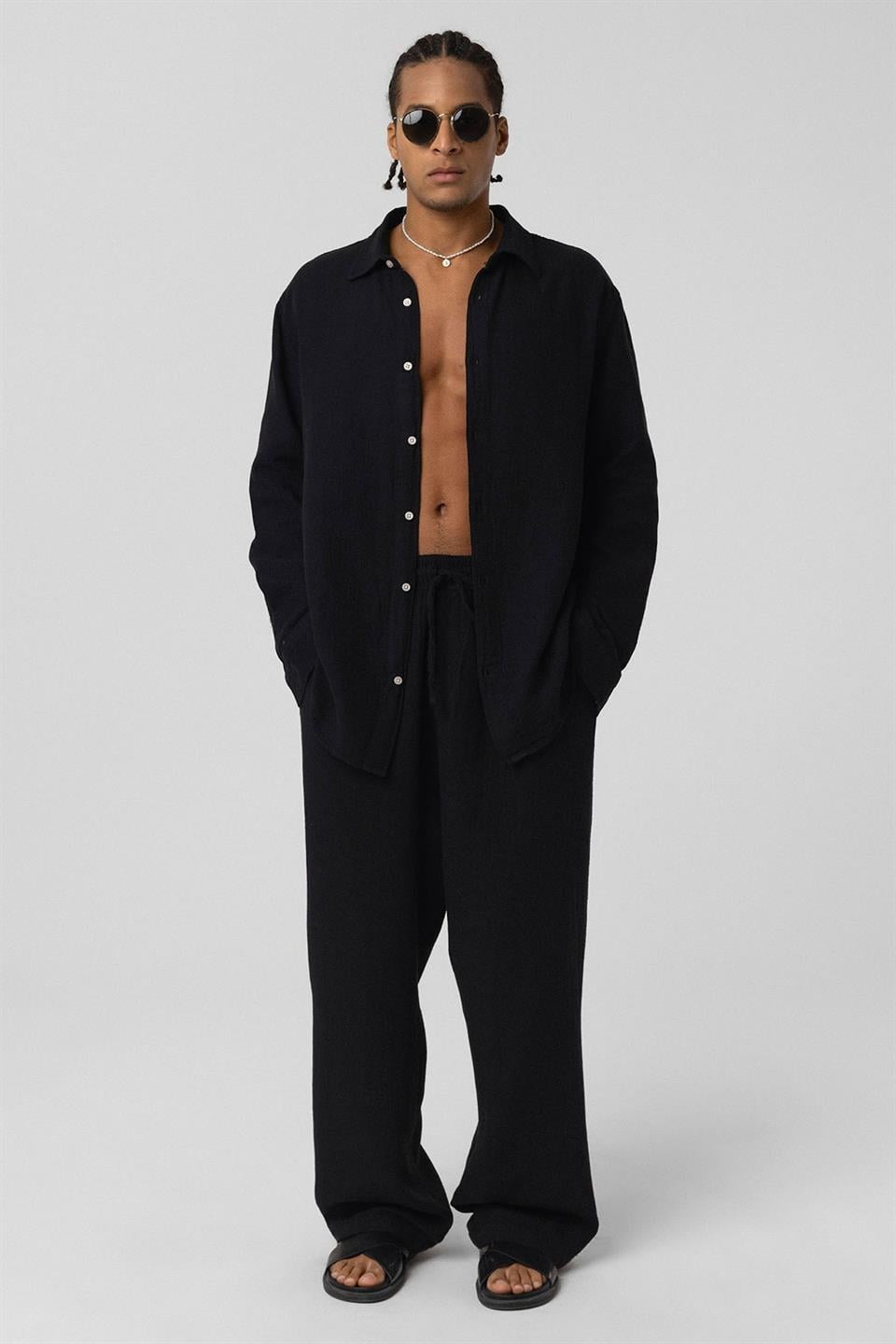 Baggy-Fit Muslin Linen Pants