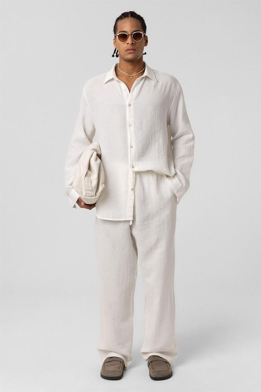 Baggy-Fit Muslin Linen Pants