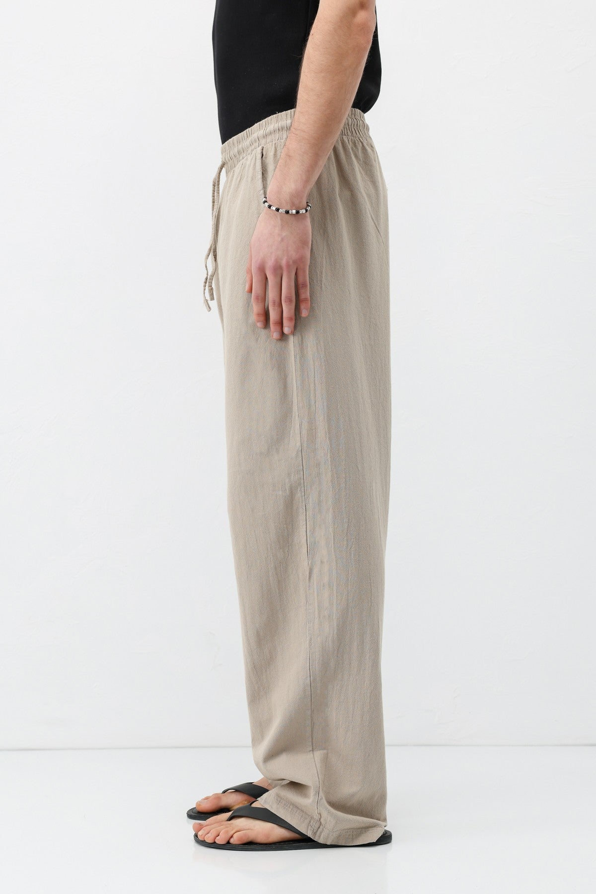 Baggy-Fit Linen Pants with Elastic Waistband