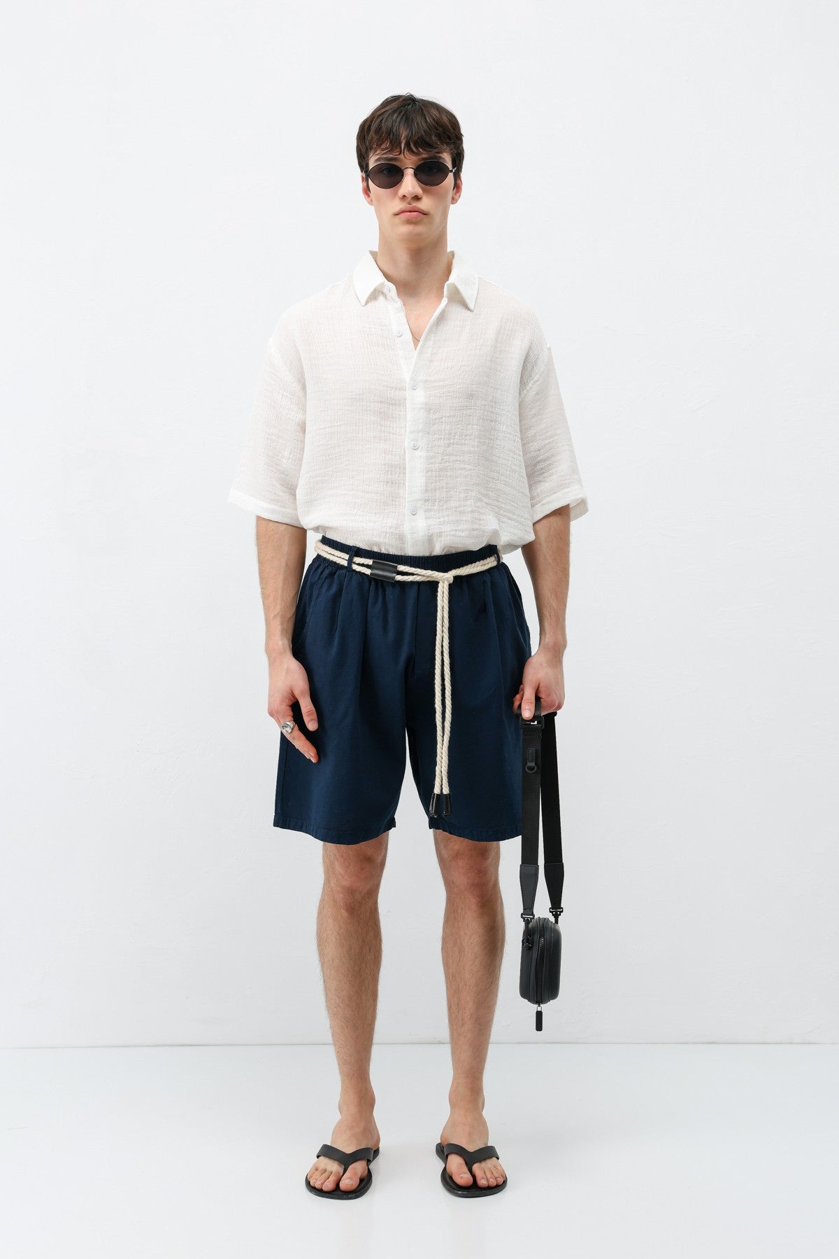 Oversized Linen Shorts with a Waistband