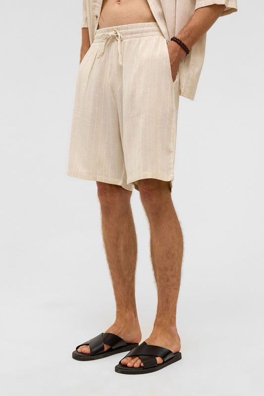 Oversized Striped Linen Shorts