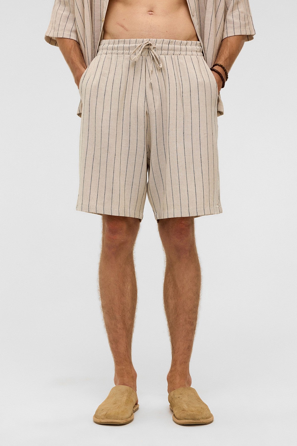 Oversized Striped Linen Shorts