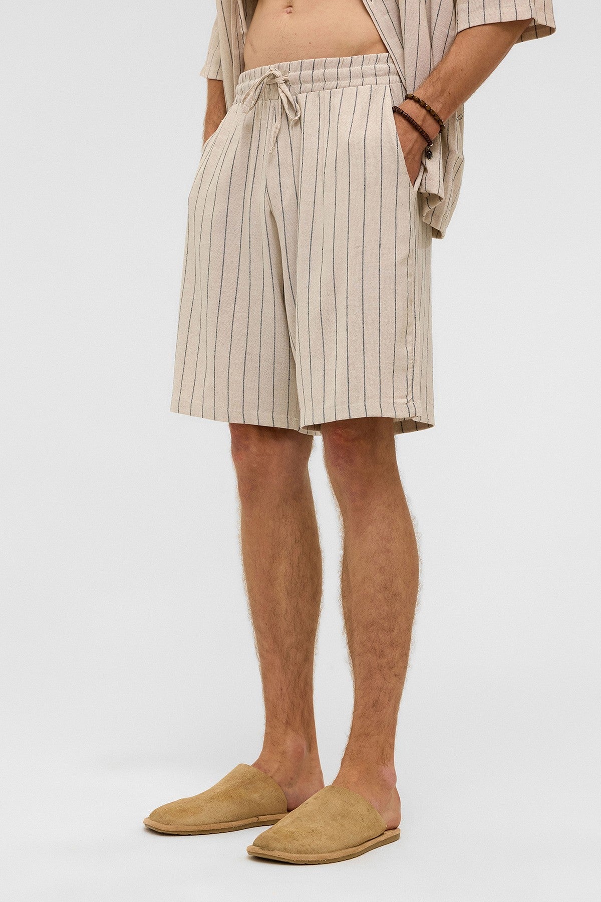 Oversized Striped Linen Shorts