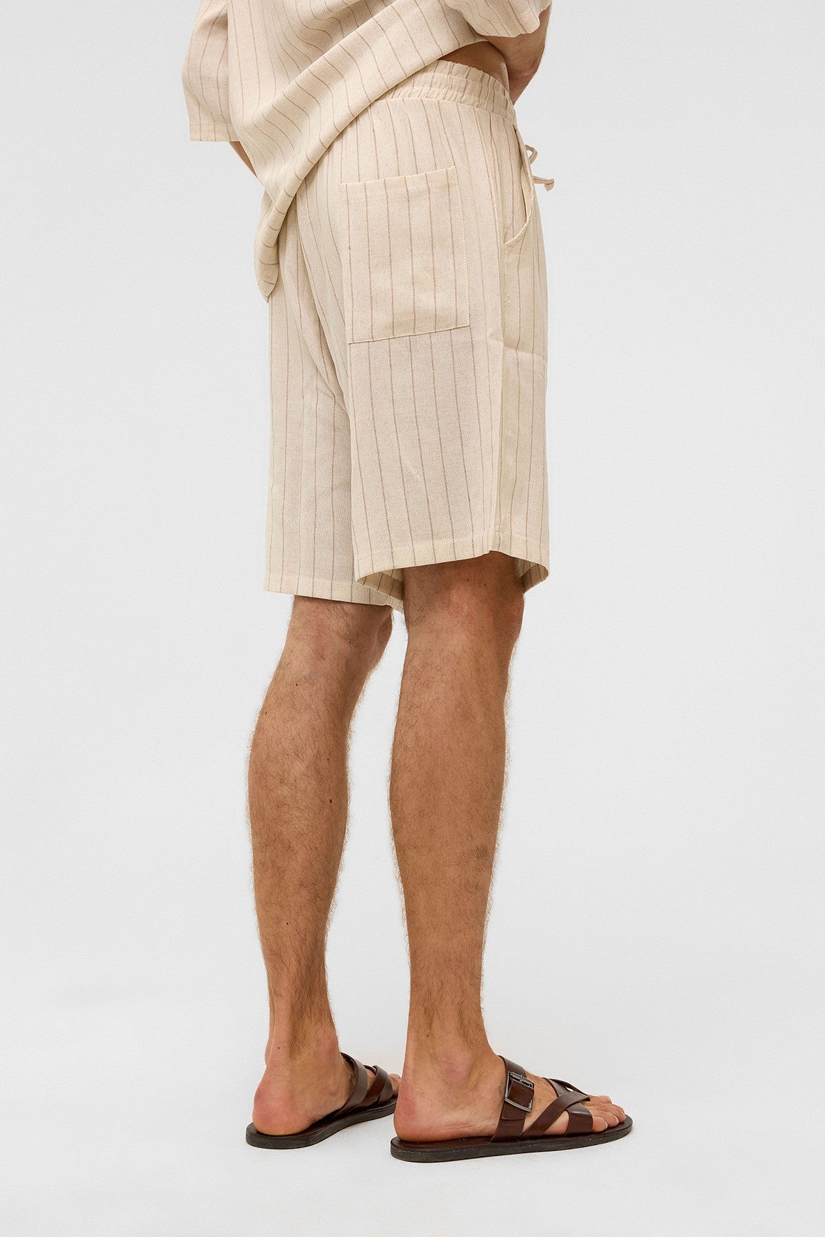 Oversized Striped Linen Shorts