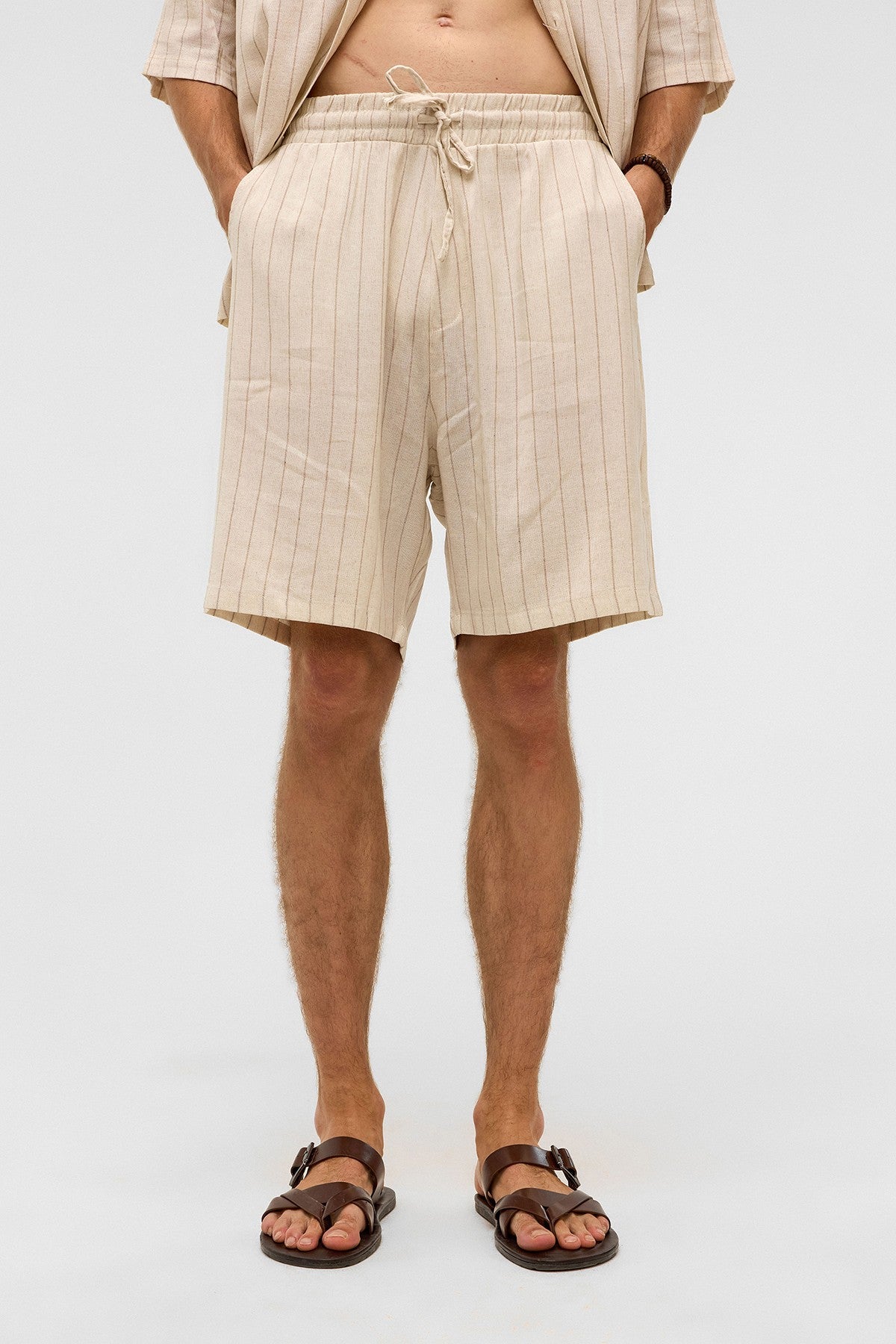 Oversized Striped Linen Shorts