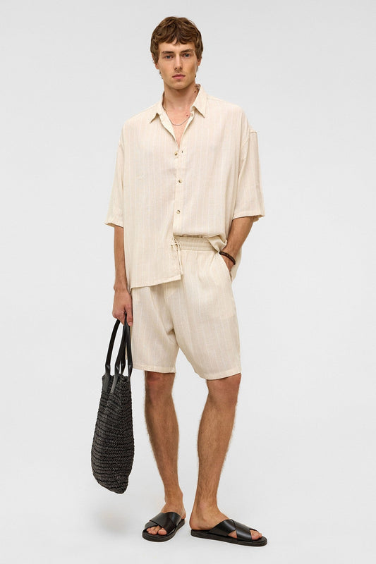 Oversized Striped Linen Shorts