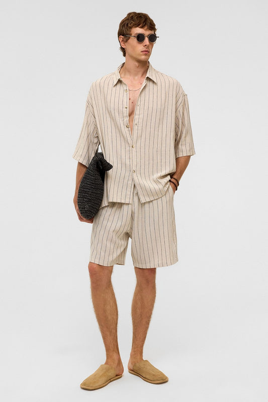 Oversized Striped Linen Shorts