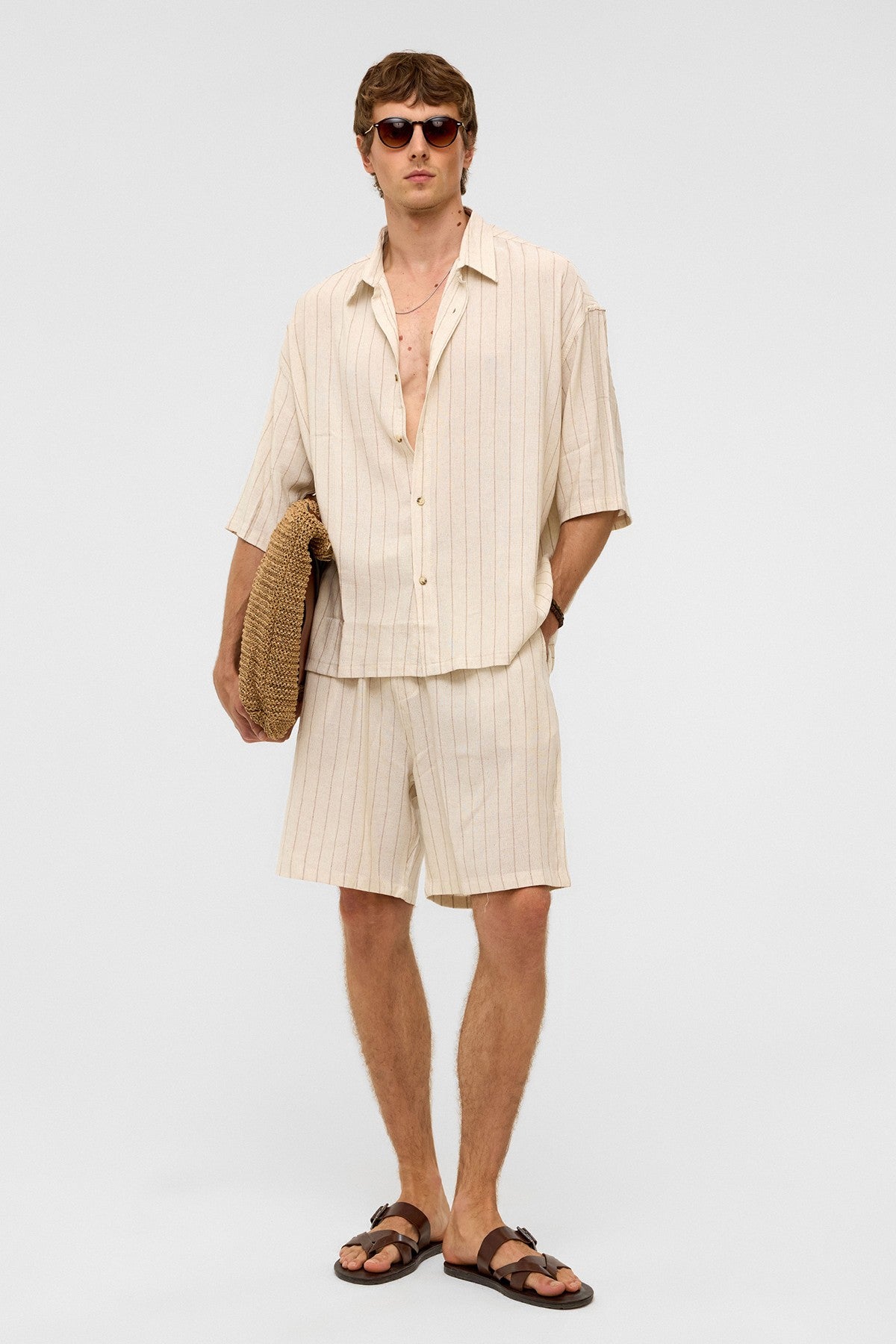 Oversized Striped Linen Shorts