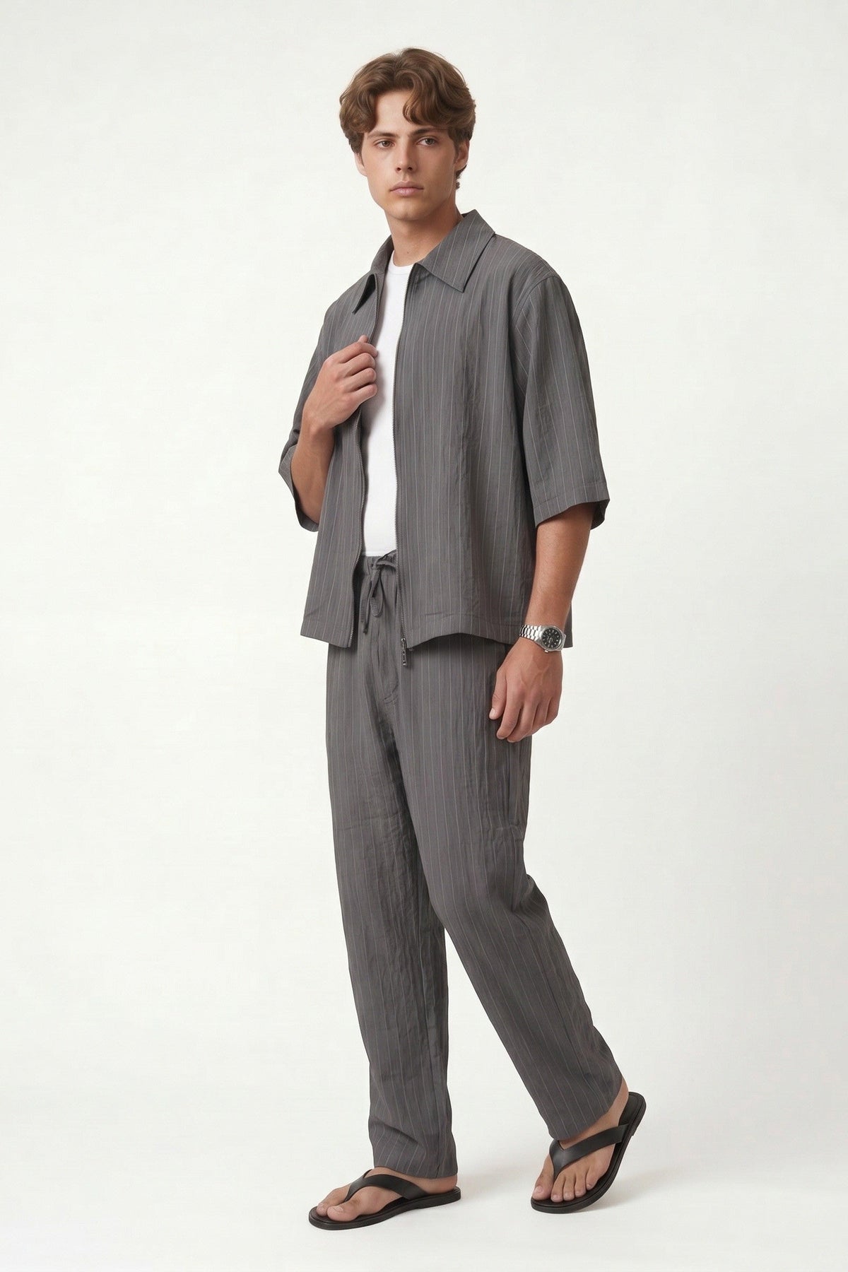 Striped Lyocell-Blend Relaxed-Fit Pants