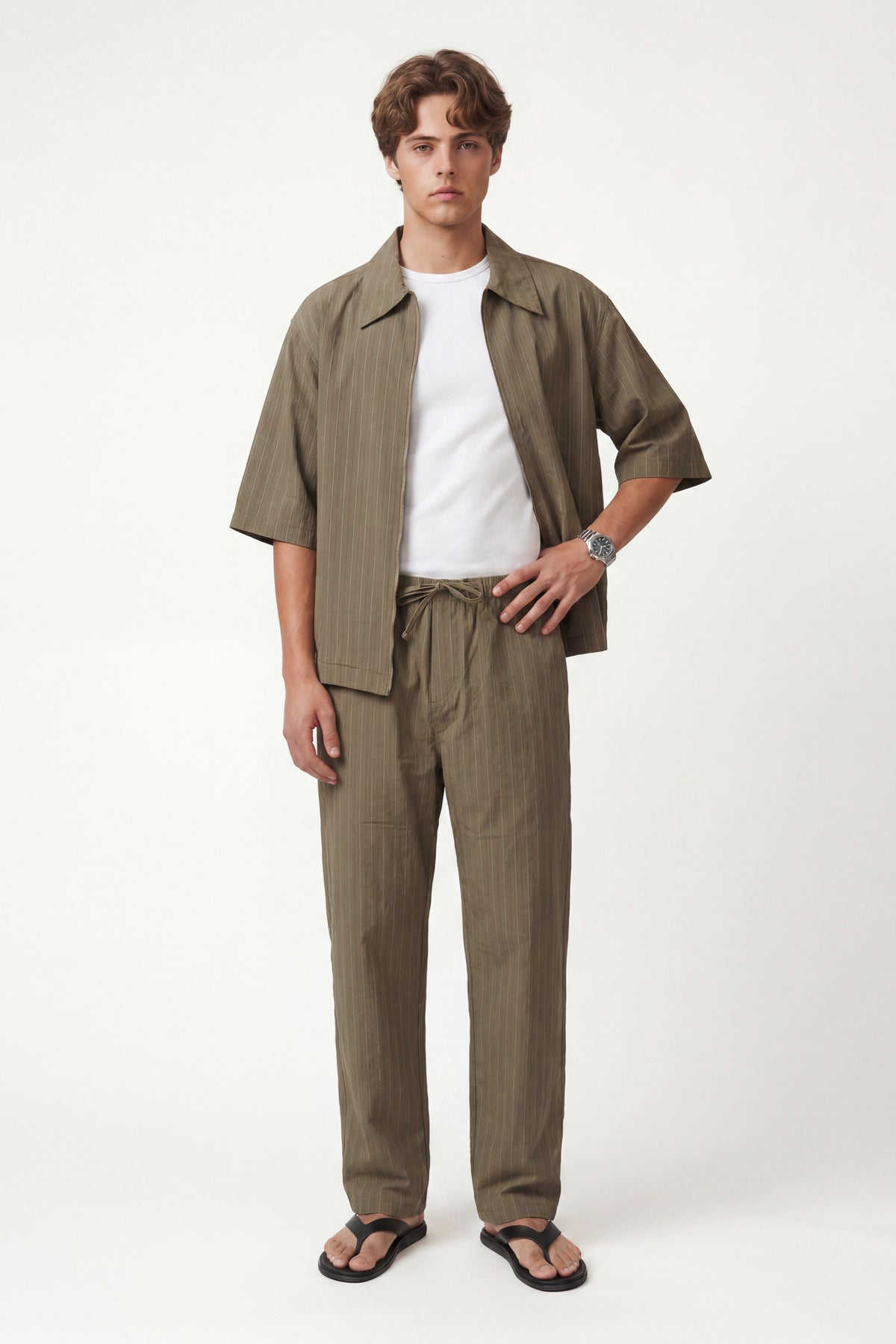 Striped Lyocell-Blend Relaxed-Fit Pants